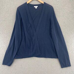 J Jill Sweater Womens Large Navy Linen Blend Knit Open Front Cardigan Everyday